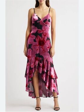 Hutch Pink Floral Velvet Maxi Slip Dress